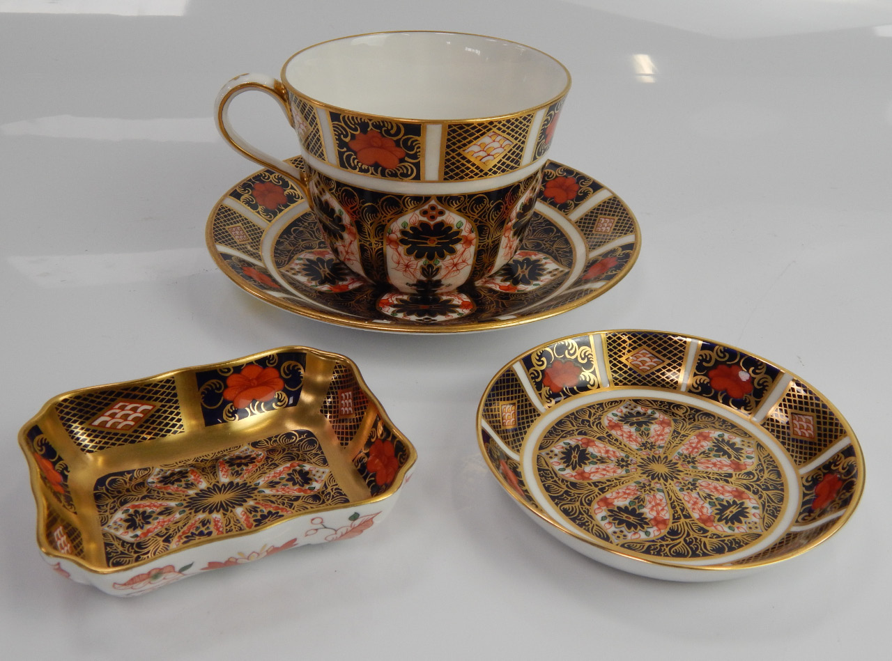 A large Royal Crown Derby cup and saucer with Imari