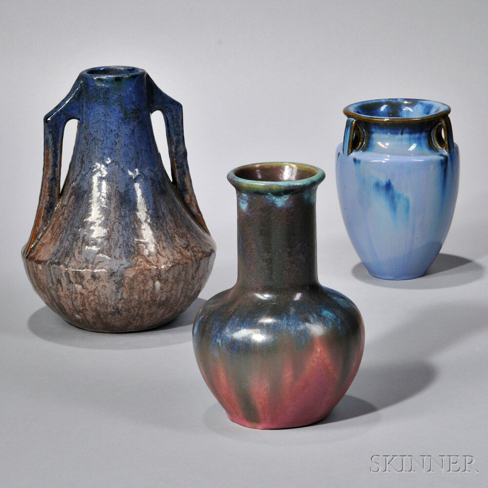 Three Fulper Pottery Vases Glazed ceramic Flemington New Jersey early
