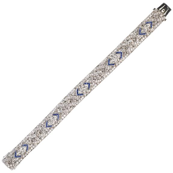 ART DECO DIAMOND AND PLATINUM STRAP BRACELET Flexible ribbon in