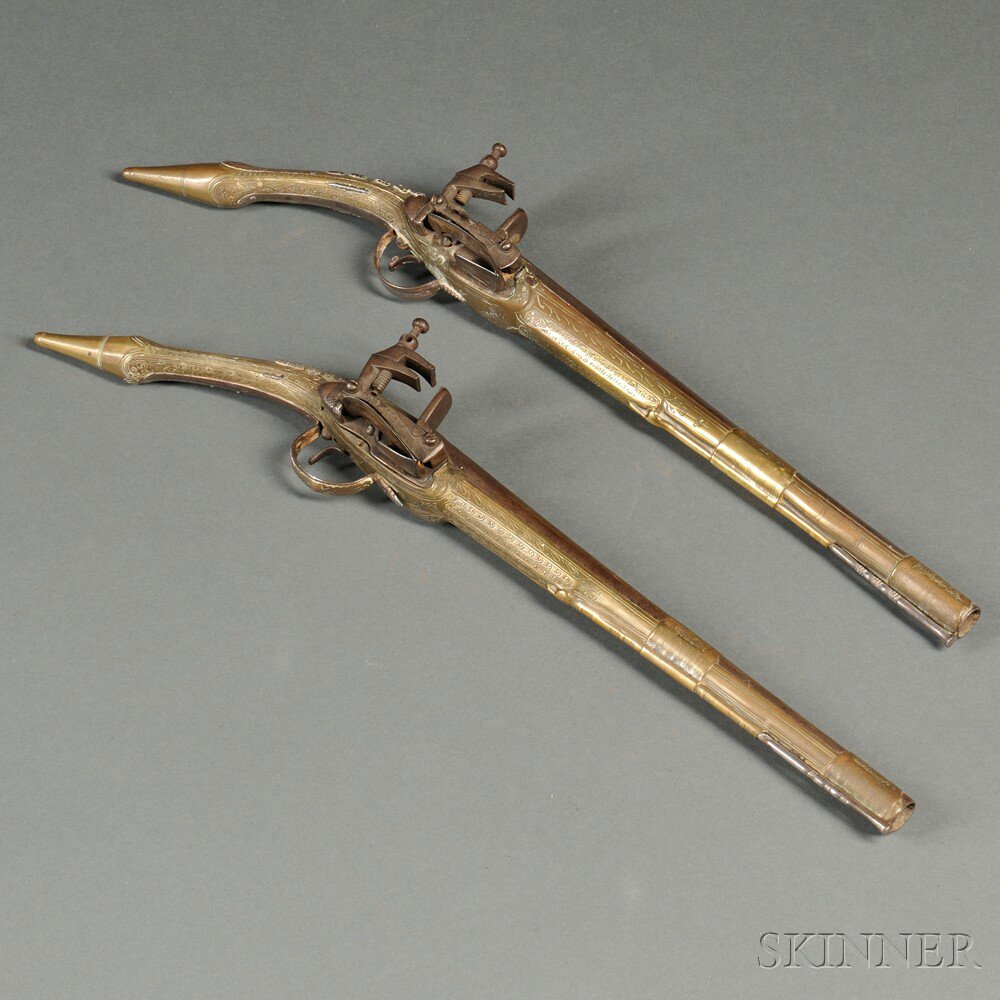 Pair of Ottoman style Pistols c early 19th century ornate