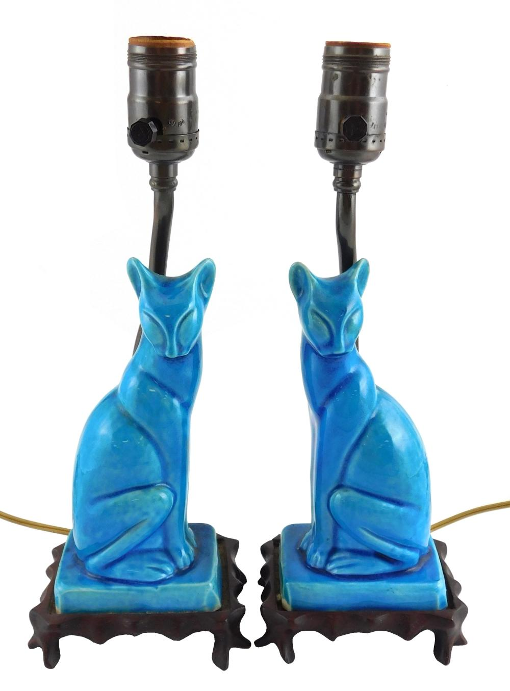 ASIAN Pair of Chinese Export turquoise glazed porcelain cat figures