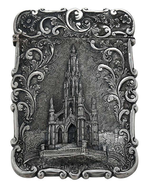 English Silver Sir Walter Scott Monument Card Case Birmingham 1843