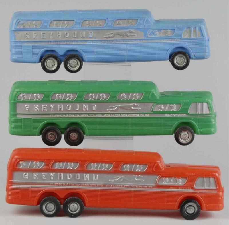 Lot of 3 Plastic Large Size Greyhound Bus Toys Description