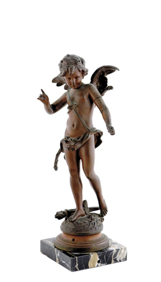 Continental school late 19th century CUPID bronze on marble base