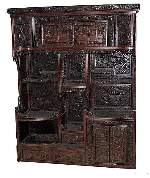 An export mixed wood shodana on stand Meiji Taisho Period
