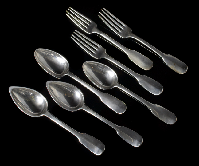 Seven Rare Pieces of New Orleans Creole Coin Silver Flatware
