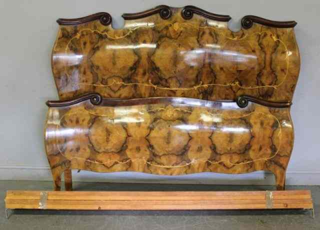 Burled Walnut Inlaid Bed From a Larchmont NY estate Dimensions