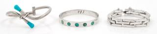 A Collection of Sterling Silver and Hardstone Bracelets Taxco 86