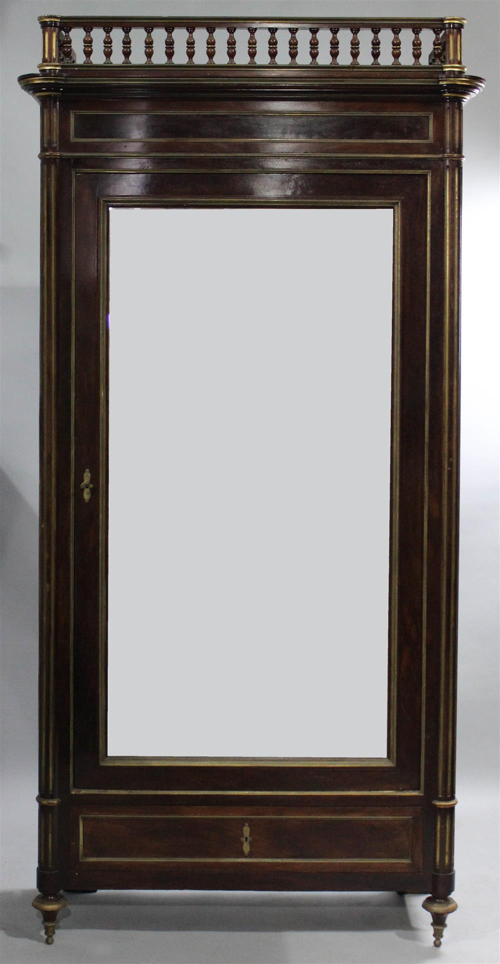 LOUIS XVI STYLE PARCEL GILT MAHOGANY MIRRORED ARMOIRE circa 1900