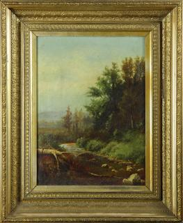 Painting River Scene with Trees California School 19th century River