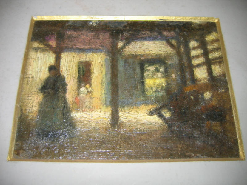 AMERICAN SCHOOL 20TH CENTURY Village scenes double sided oil on