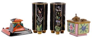 Group Four Table Top Items French 19th century black opaline