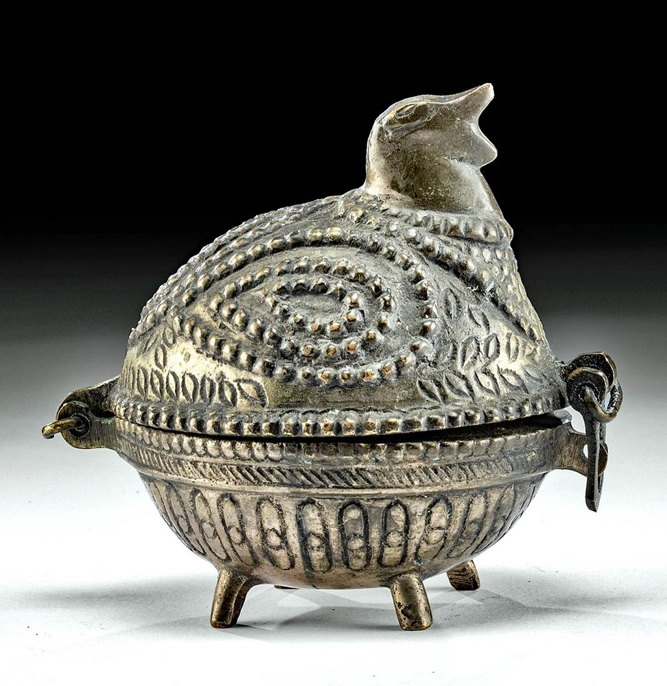 Antique Tibetan Brass Hinged Box Bird Form Central Asia Tibet