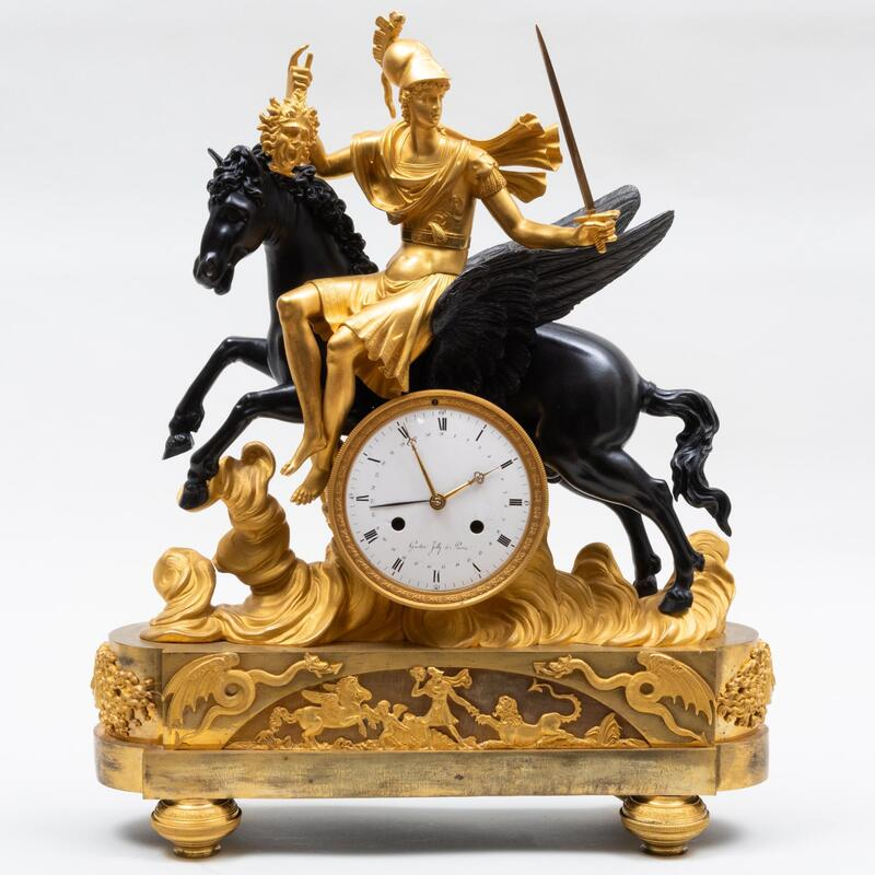 Late Empire Ormolu and Patinated Bronze Mantel Clock of Perseus