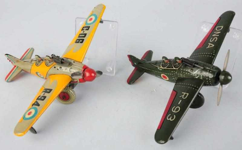 Lot of 2 Tin Litho Airplane Wind Up Toys Japanese