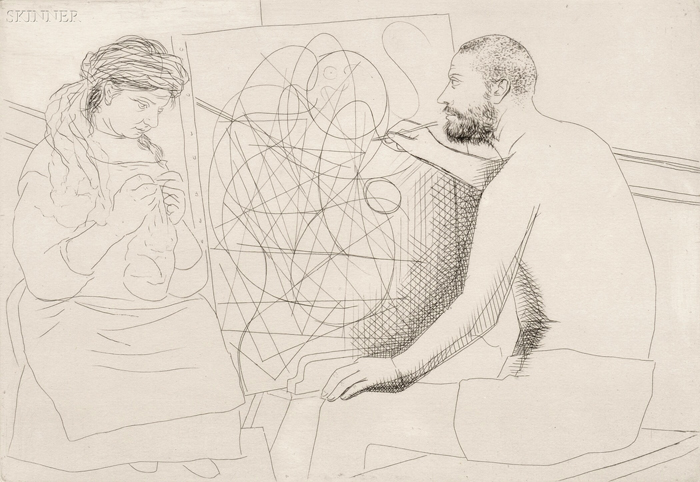 Pablo Picasso Spanish 1881 1973 Peintre et mod le tricotant