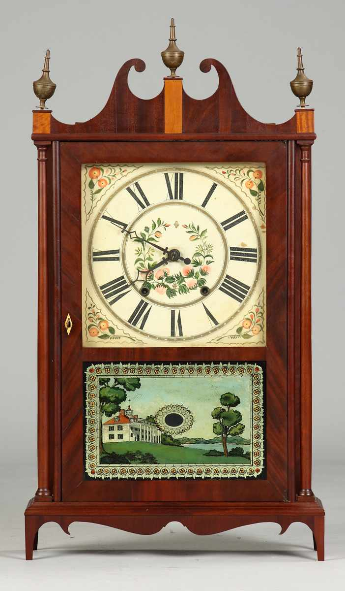 Eli Terry Jr Terryville CT Pillar Scroll Mahogany case with