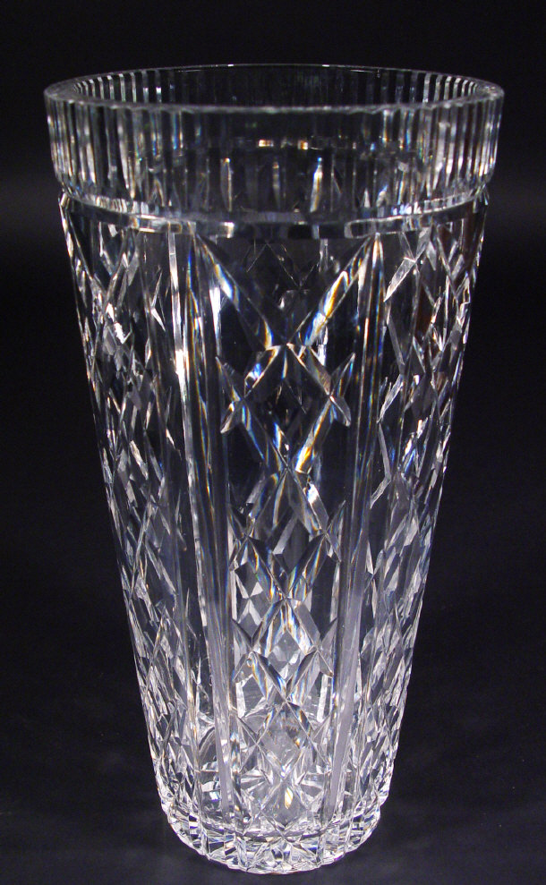 Waterford Crystal diamond cut glass vase etched mark to the