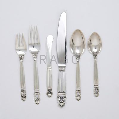 GEORG JENSEN ACORN SILVER FLATWARE Six piece place setting for