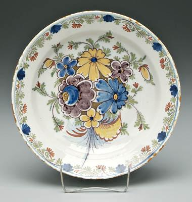 Delft shallow bowl polychromed bouquet of flowers with floral and