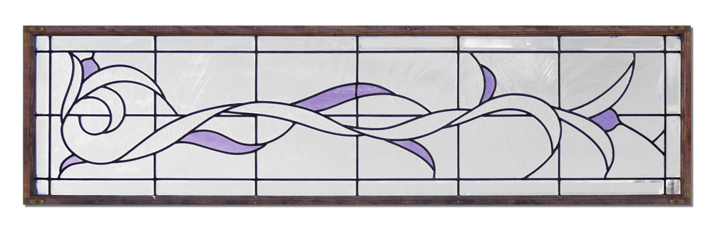 CONTEMPORARY STAINED GLASS WINDOW Foliate design with pink accent glass