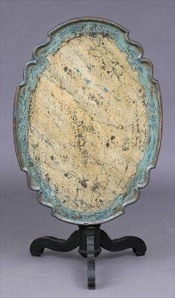 DUTCH PAINTED TRIPOD TABLE The oval scalloped top painted with