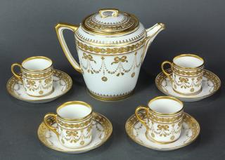 Lot of 9 German partial gilt and raised enamel tea