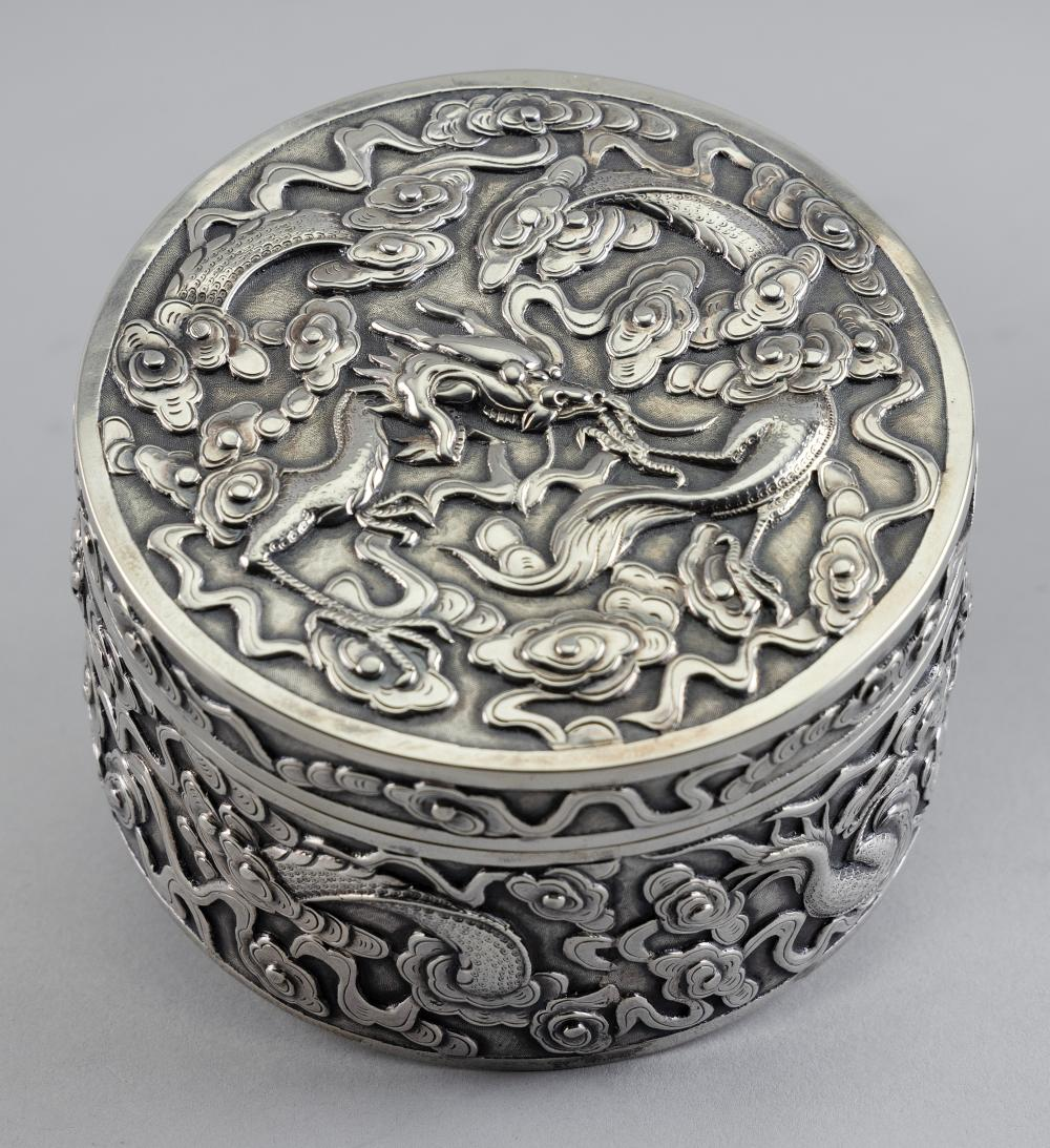 CHINESE EXPORT SILVER COVERED BOX LATE 19TH EARLY 20TH CENTURY