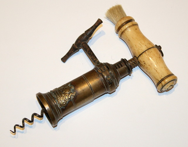 A VICTORIAN RACK AND PINION DOUBLE ACTION CORKSCREW with a