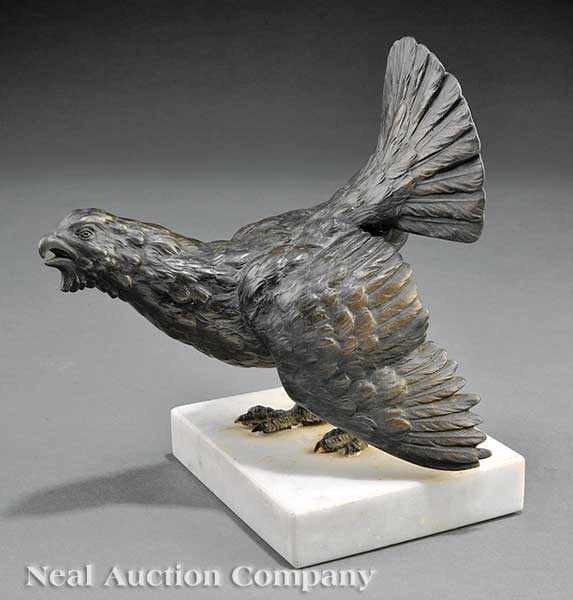 An Antique French Bronze of a Cock on a white