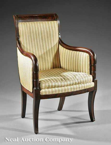 A Very Rare American Classical Carved Mahogany Bergere c 1815