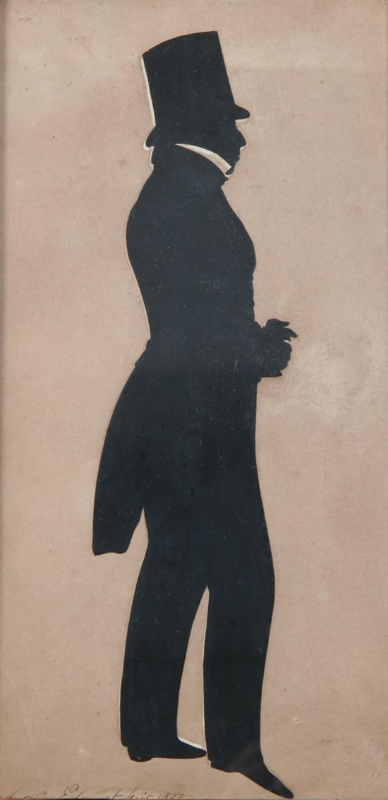 SILHOUETTE OF GENTLEMAN BY AUGUSTIN EDOUART Full length silhouette black