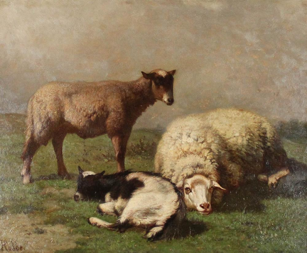 LOUIS ROBBE BELGIAN 1806 1887 SHEEP AND GOAT IN A