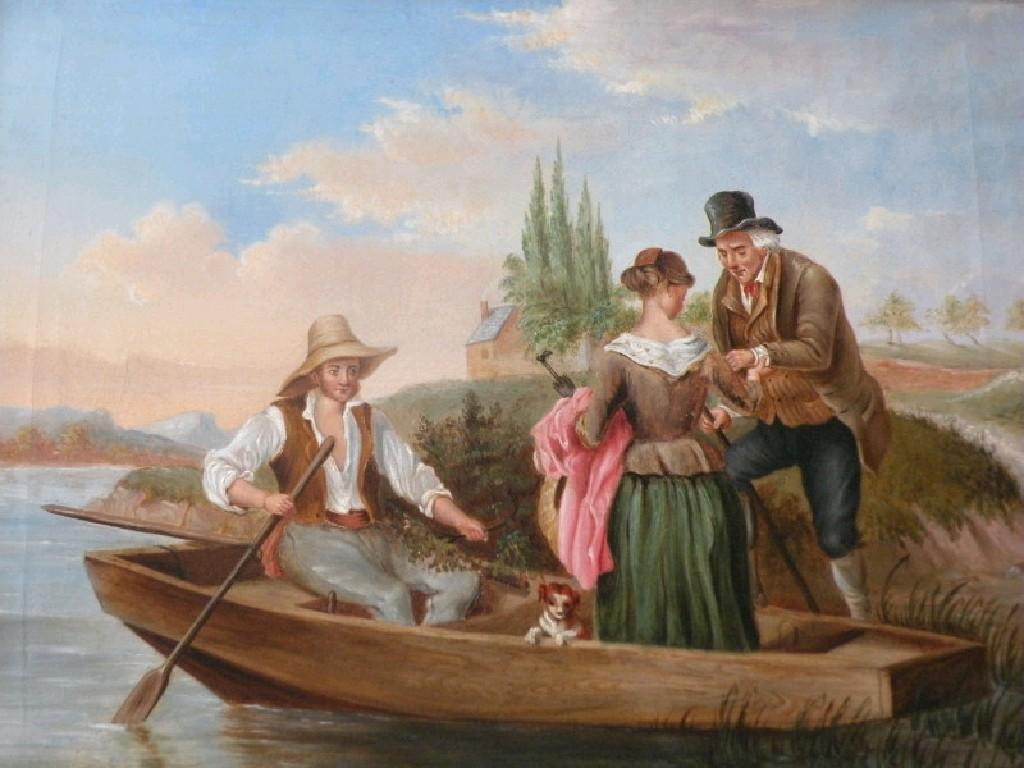 Mid 19thC School Figures on a rowing boat with a