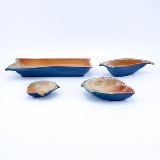 Four Pieces Roseville Blue Pine Cone Pottery Table Wares Includes