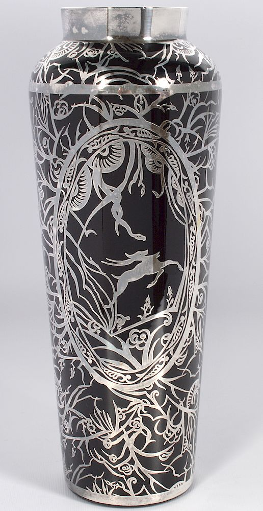 Sterling Overlay Continental Vintage Glass Vase Sterling Overlay Continental Vintage