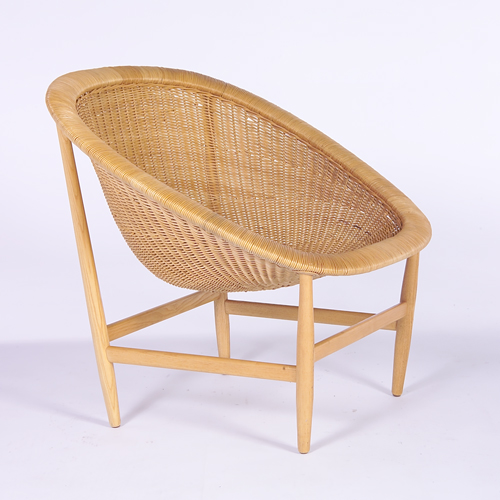 NANA DITZEL Ditzel chair with woven wicker barrel seat on