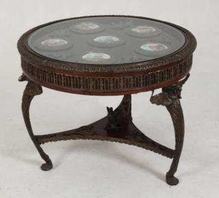 FRENCH EMPIRE STYLE BRONZE MOUNTED MAHOGANY LOW TABLE DECORATIVE BRONZE