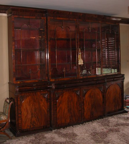 Title English Victorian Mahogany Four Glazed Door Breakfront with 3