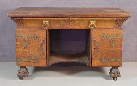 Gold Oak Partners Desk Historic Revival circa 1900 Two drawers