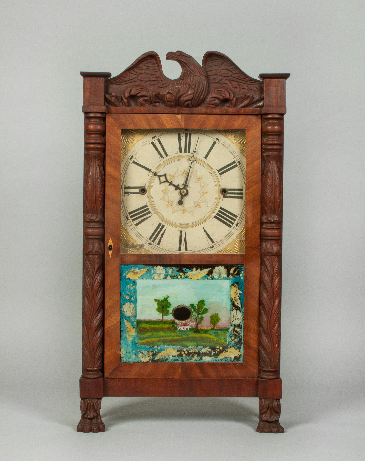 Erastus Hodges Shelf Clock Mahogany case with carved eagle crest