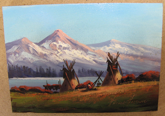 HEINIE HARTWIG California born 1937 Oil on Masonite Mountain landscape