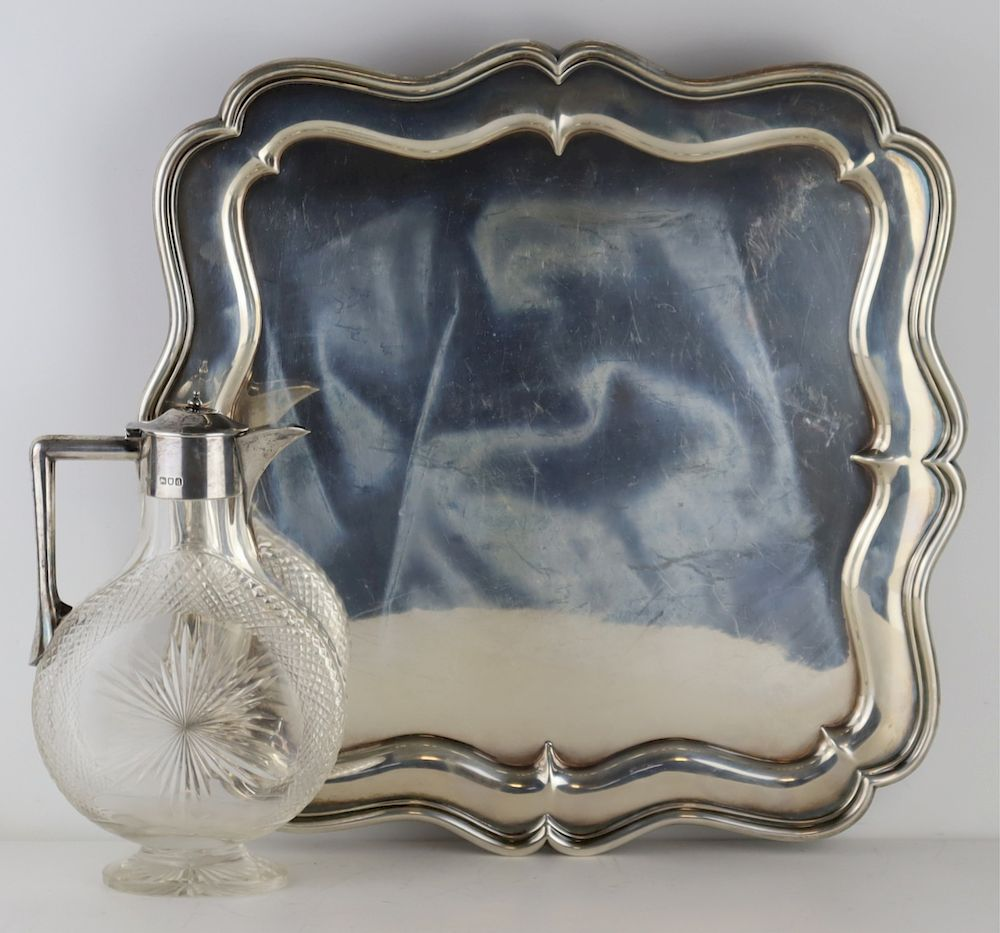 SILVER English Silver Hollow Ware Grouping English silver footed tray