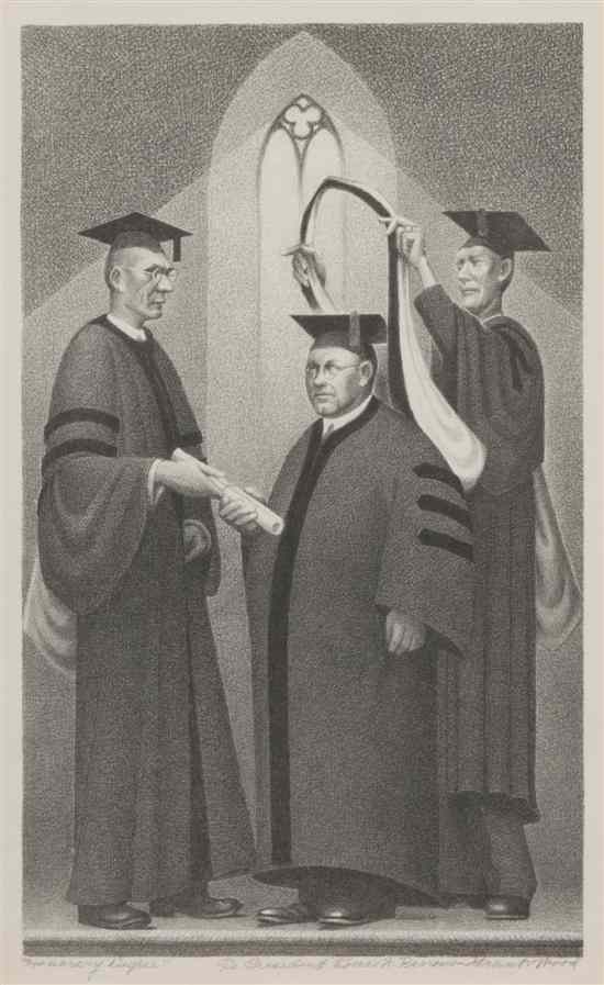 Grant Wood American 1891 1942 Honorary Degree 1938 lithograph AAA
