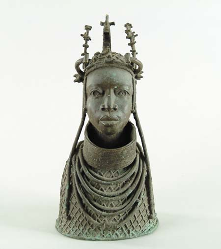 FINE AFRICAN BRONZE OF WOMAN WITH FANCY HEADDRESS Young woman