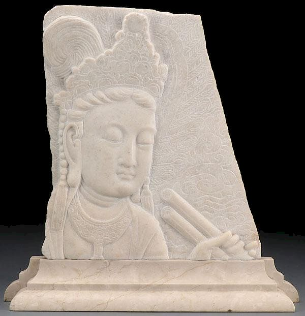 A LARGE SINO TIBETAN CARVED LIMESTONE STELE A LARGE SINO