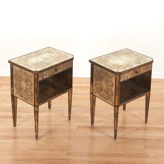 Pair Art Deco mirror paneled side tables Pair Art Deco
