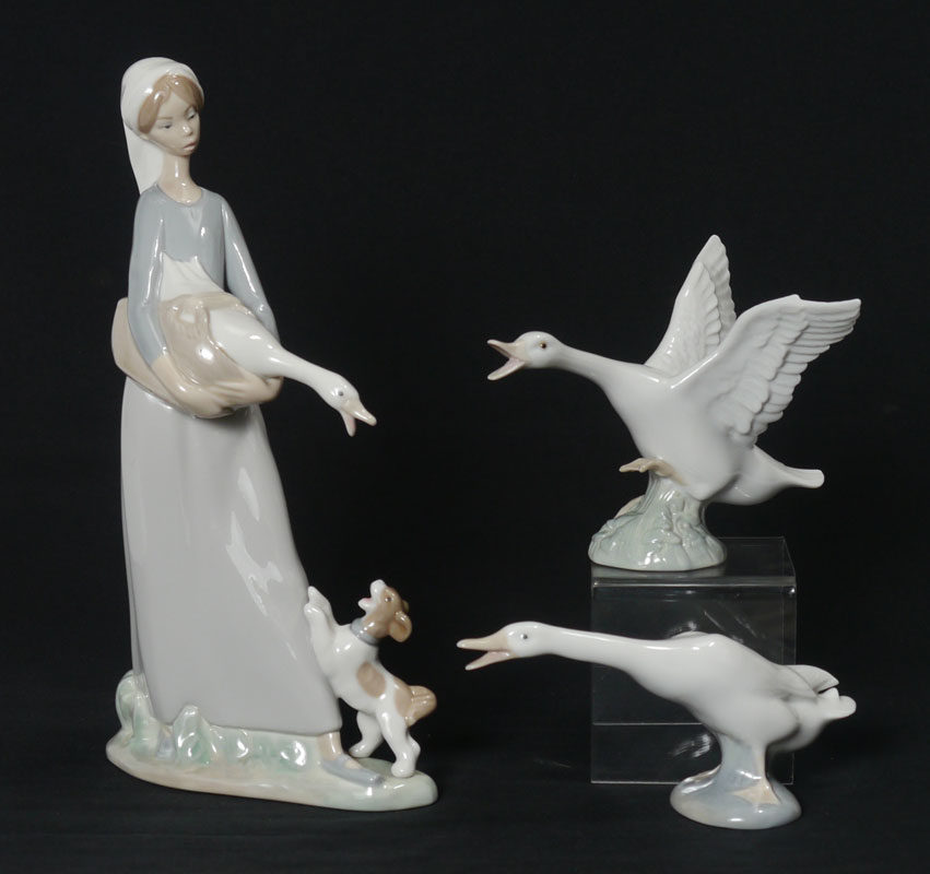 LLADRO PORCELAIN FIGURES 3 piece lot to include 1 GIRL