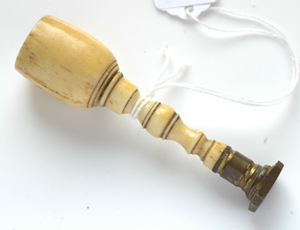 ANTIQUE COPPER SEAL WITH TURNED BONE HANDLE