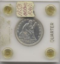 Quarter Dollar Seated Liberty with Arrows and Rays 1853 A